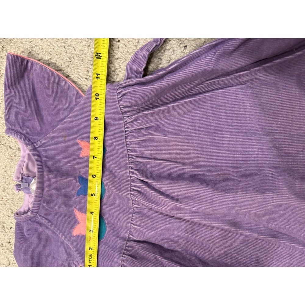 Vintage Corduroy Purple Toddler Jumper Dress With Tulip Flower Applique 3T - Picture 6 of 8